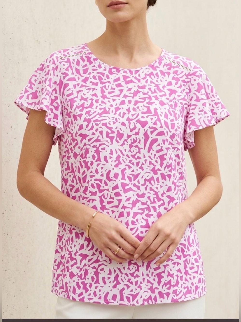 Lane Bryant Women’s Pink Patterned Short‎ Sleeve Top sz 20 poly lightweight boho